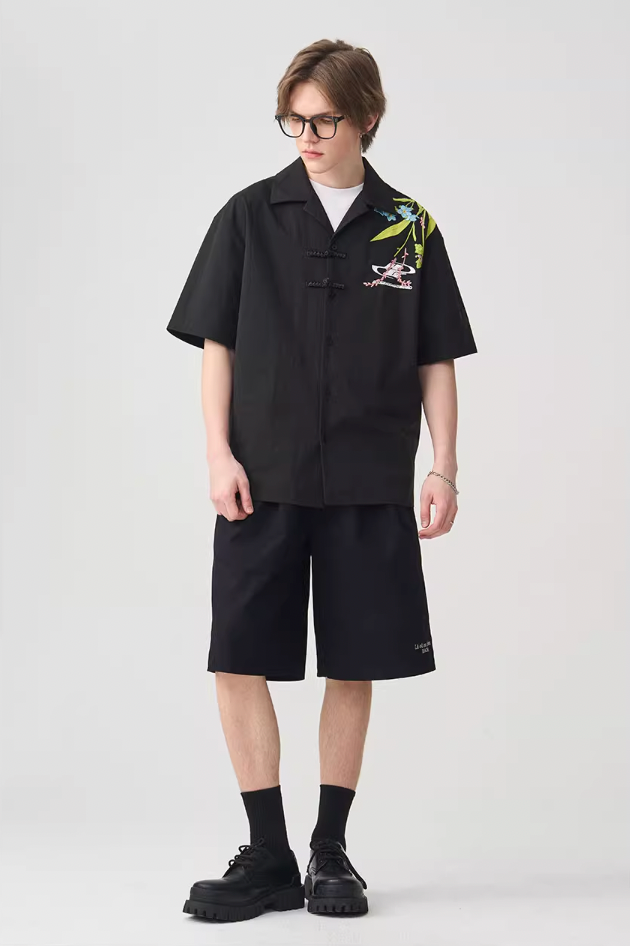 Harsh and Cruel Floral Embroidery Knots Cuban Shirt