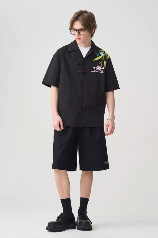 Harsh and Cruel Floral Embroidery Knots Cuban Shirt