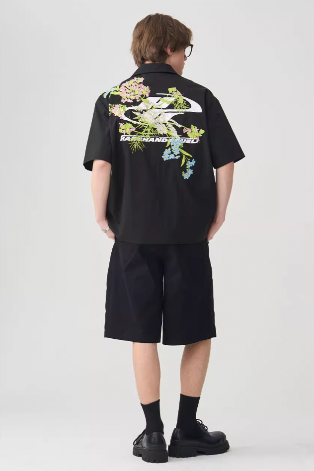 Harsh and Cruel Floral Embroidery Knots Cuban Shirt