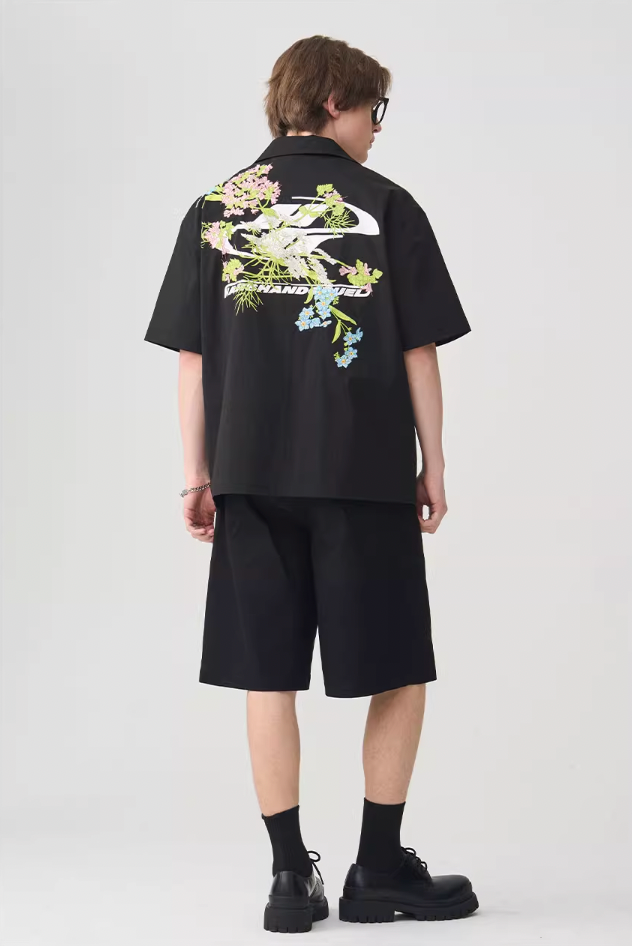 Harsh and Cruel Floral Embroidery Knots Cuban Shirt