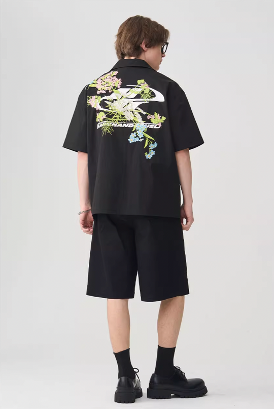 Harsh and Cruel Floral Embroidery Knots Cuban Shirt