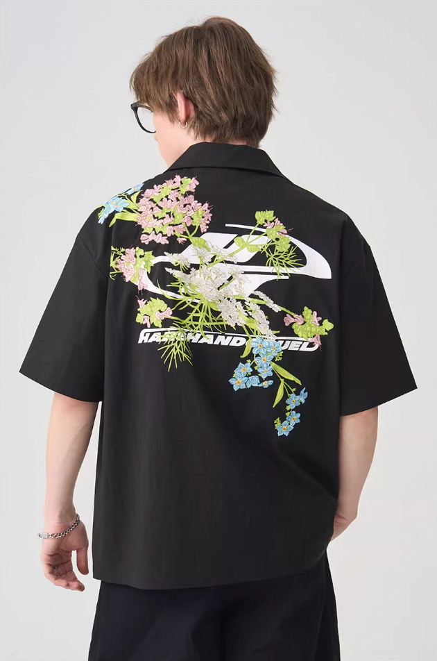Harsh and Cruel Floral Embroidery Knots Cuban Shirt