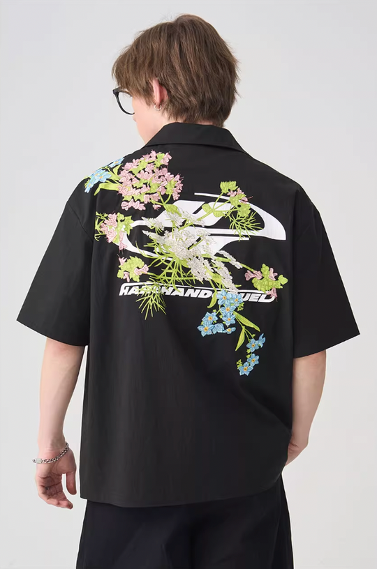 Harsh and Cruel Floral Embroidery Knots Cuban Shirt