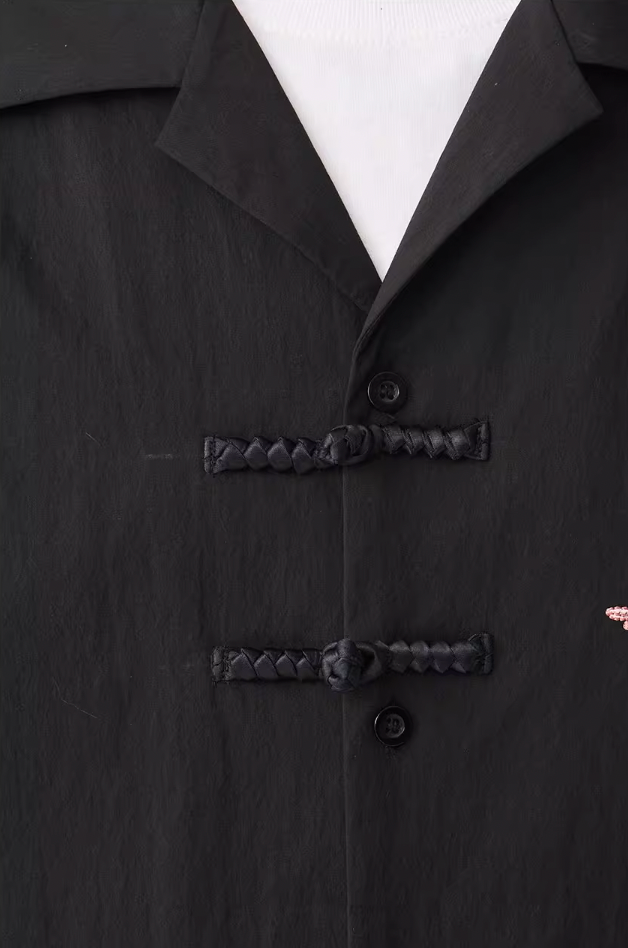 Harsh and Cruel Floral Embroidery Knots Cuban Shirt