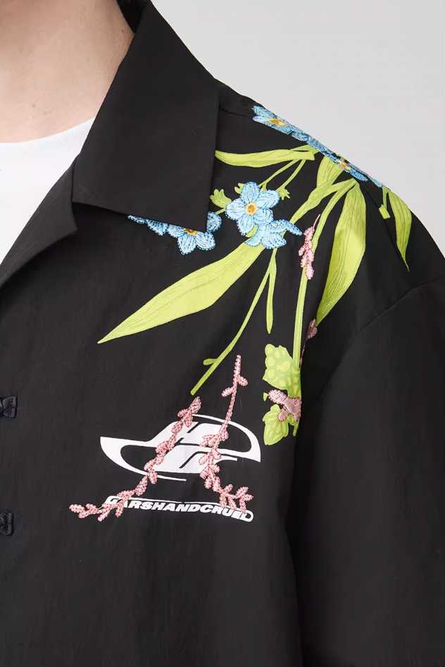 Harsh and Cruel Floral Embroidery Knots Cuban Shirt