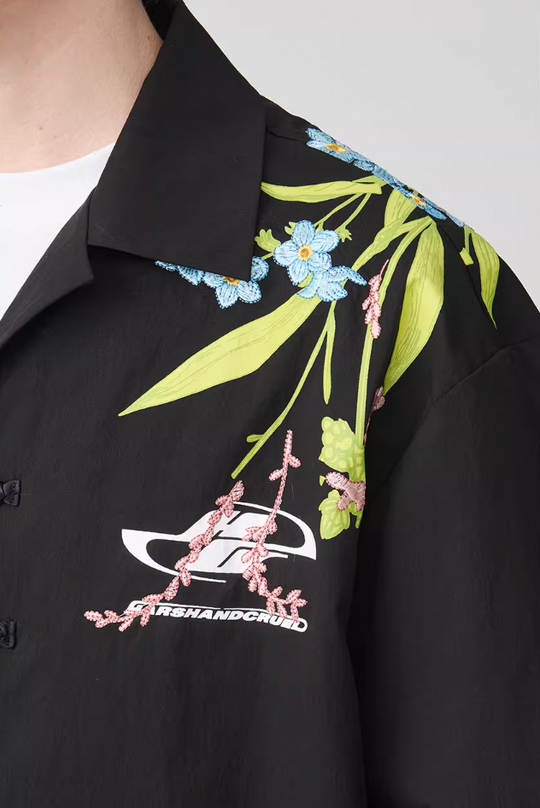 Harsh and Cruel Floral Embroidery Knots Cuban Shirt