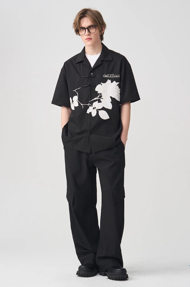Harsh and Cruel Rose Patches Embroidered Cuban Shirt