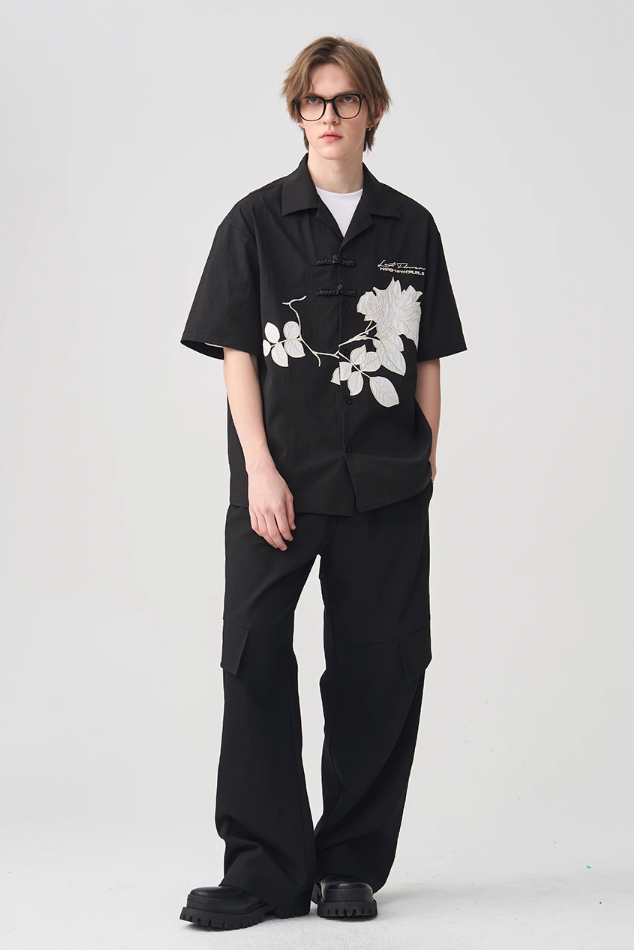 Harsh and Cruel Rose Patches Embroidered Cuban Shirt