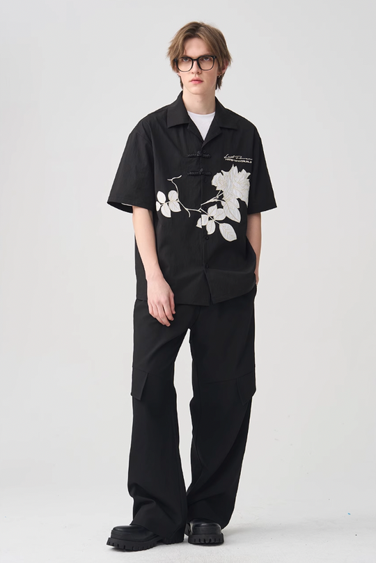 Harsh and Cruel Rose Patches Embroidered Cuban Shirt