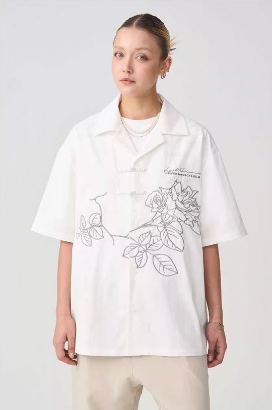 Harsh and Cruel Rose Patches Embroidered Cuban Shirt