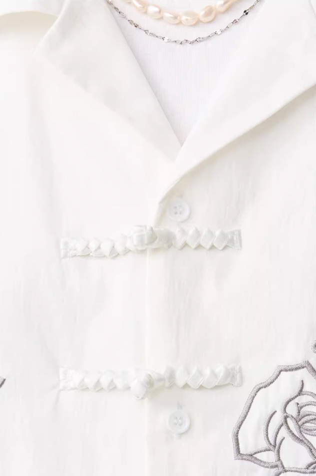 Harsh and Cruel Rose Patches Embroidered Cuban Shirt