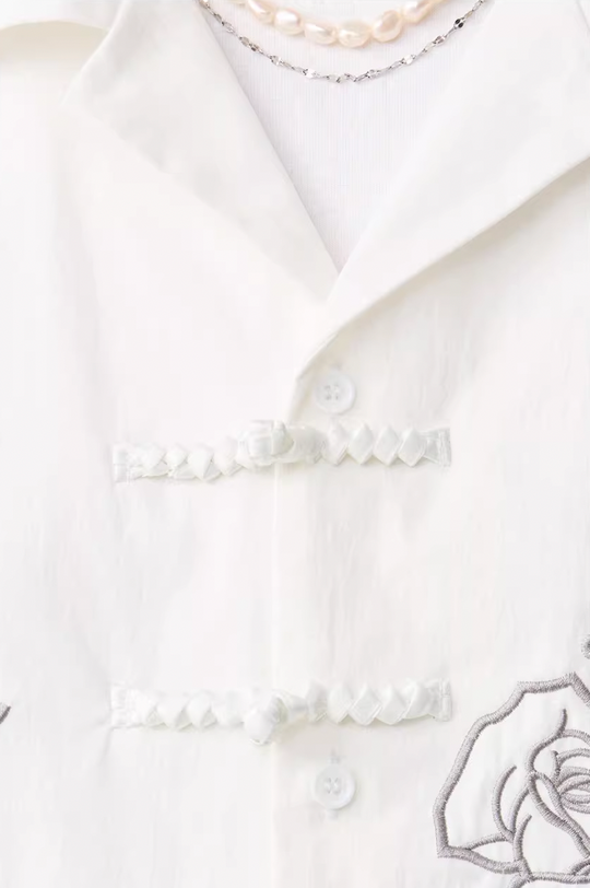 Harsh and Cruel Rose Patches Embroidered Cuban Shirt