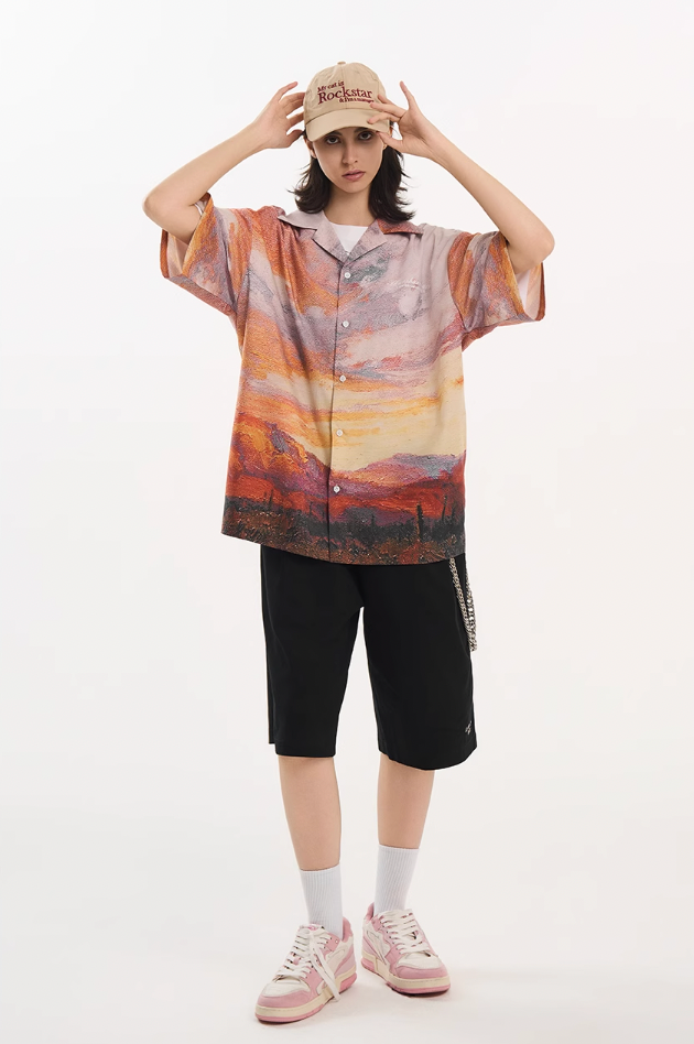 Harsh and Cruel Sunset Landscape Oil Painting Shirt