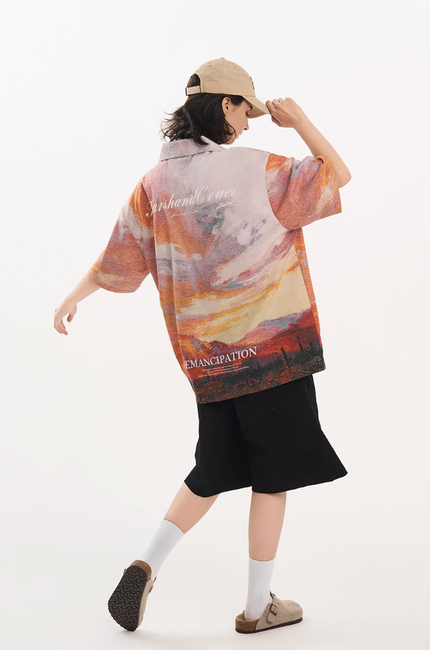 Harsh and Cruel Sunset Landscape Oil Painting Shirt