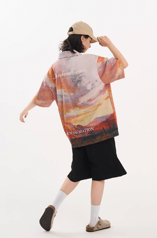 Harsh and Cruel Sunset Landscape Oil Painting Shirt