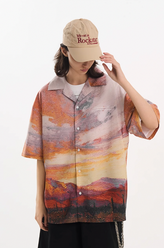 Harsh and Cruel Sunset Landscape Oil Painting Shirt
