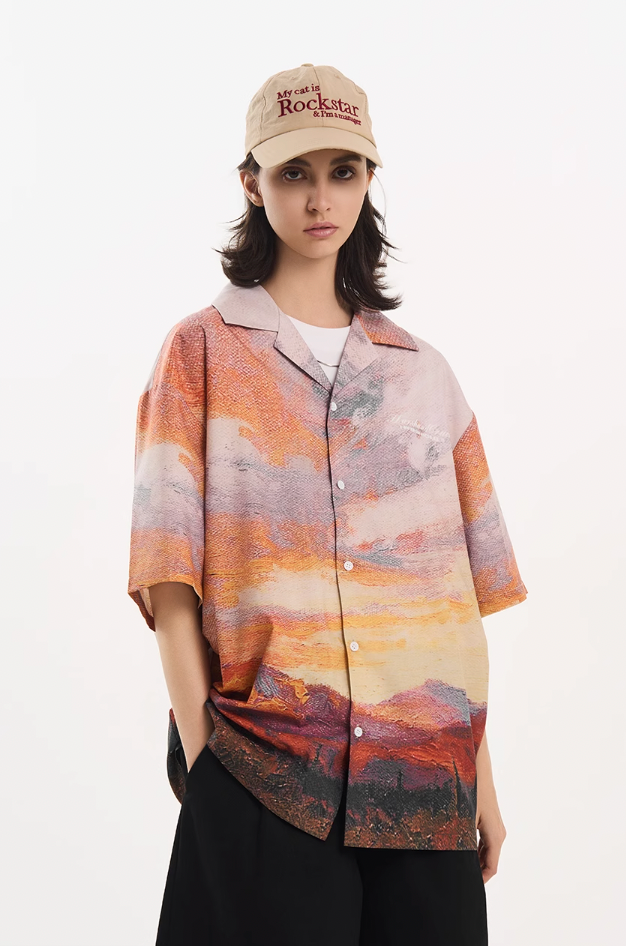 Harsh and Cruel Sunset Landscape Oil Painting Shirt