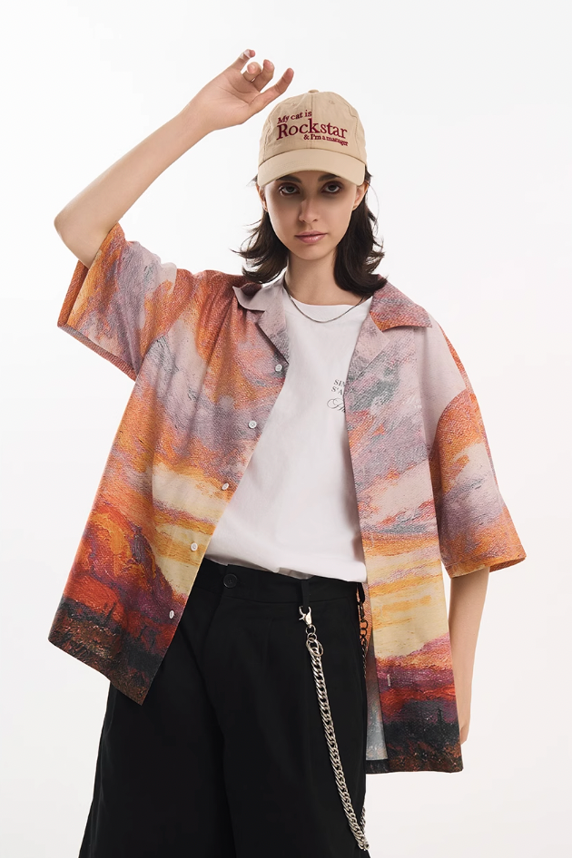 Harsh and Cruel Sunset Landscape Oil Painting Shirt