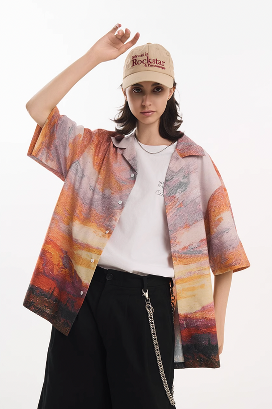 Harsh and Cruel Sunset Landscape Oil Painting Shirt