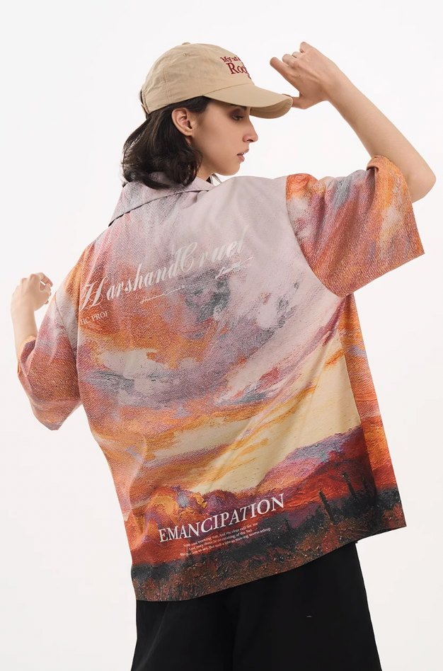 Harsh and Cruel Sunset Landscape Oil Painting Shirt