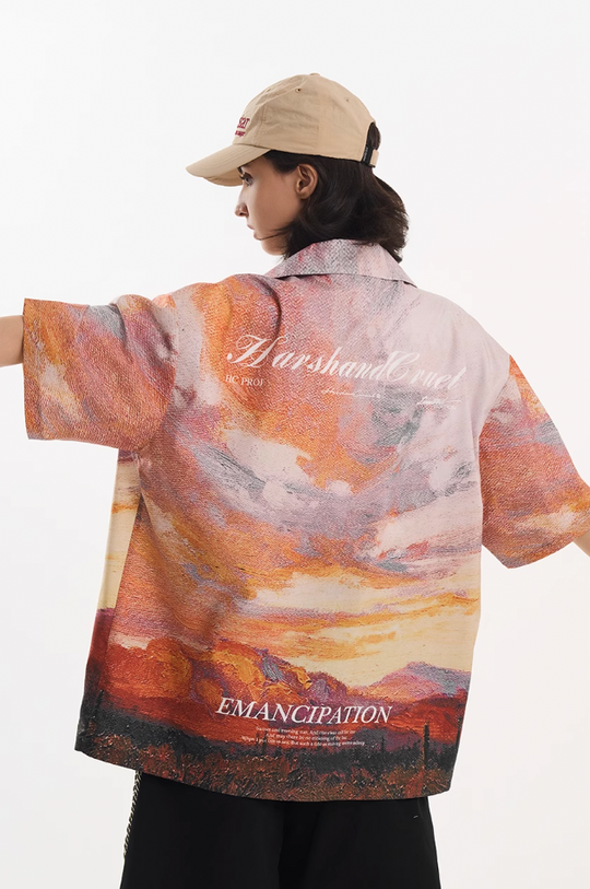 Harsh and Cruel Sunset Landscape Oil Painting Shirt