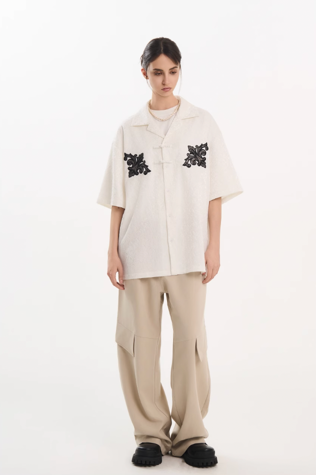 Harsh and Cruel Scout Flower Embroidery Textured Fabric Shirt