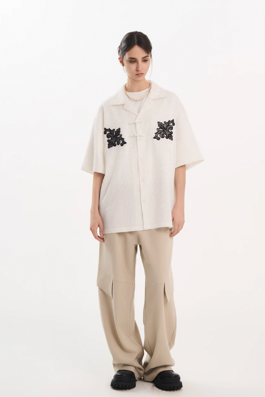 Harsh and Cruel Scout Flower Embroidery Textured Fabric Shirt