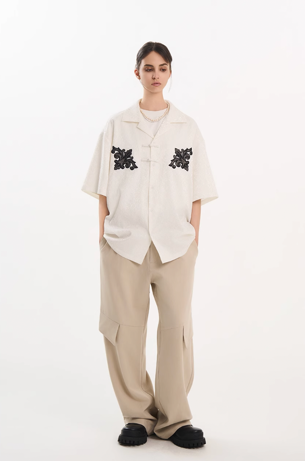 Harsh and Cruel Scout Flower Embroidery Textured Fabric Shirt