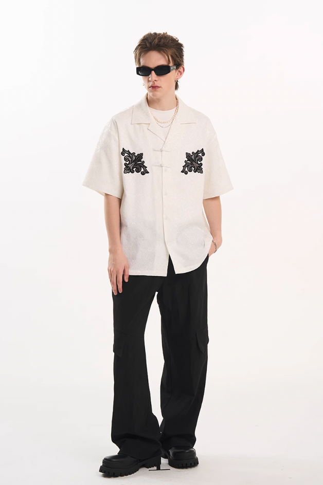 Harsh and Cruel Scout Flower Embroidery Textured Fabric Shirt