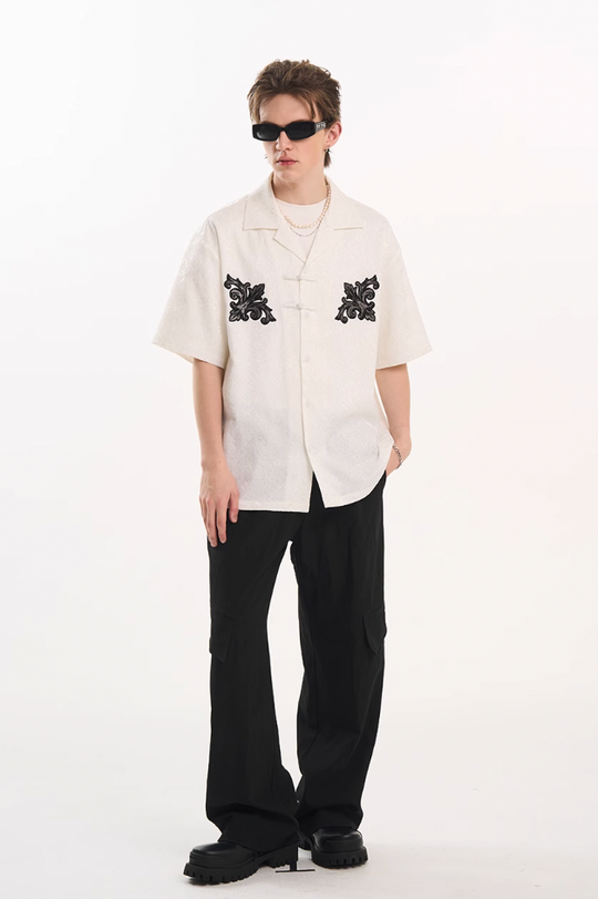 Harsh and Cruel Scout Flower Embroidery Textured Fabric Shirt