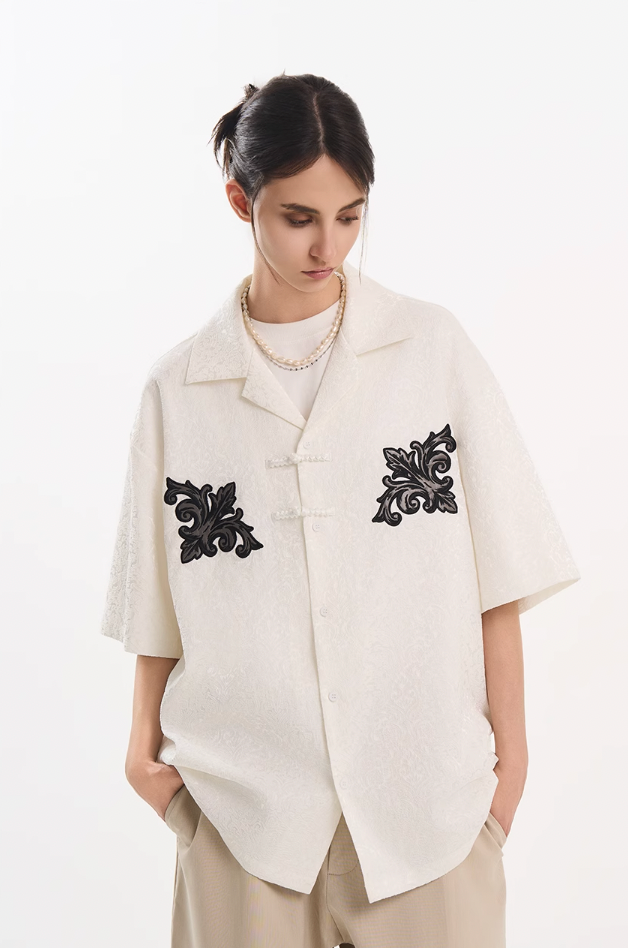 Harsh and Cruel Scout Flower Embroidery Textured Fabric Shirt
