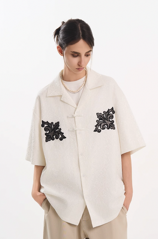 Harsh and Cruel Scout Flower Embroidery Textured Fabric Shirt