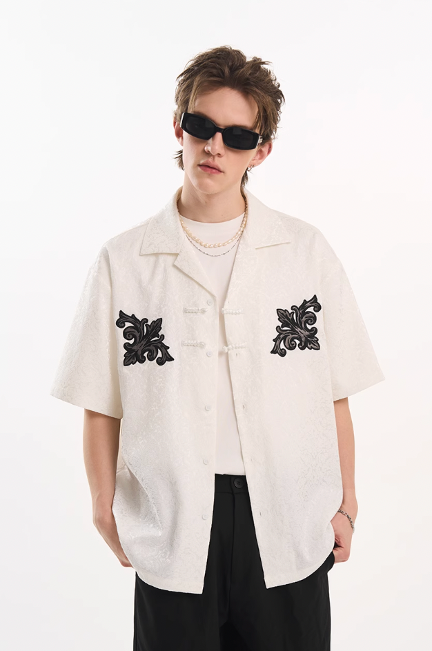 Harsh and Cruel Scout Flower Embroidery Textured Fabric Shirt