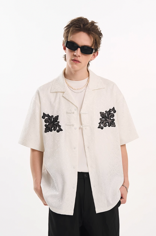 Harsh and Cruel Scout Flower Embroidery Textured Fabric Shirt