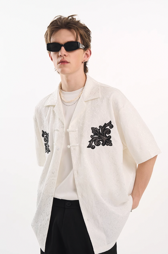 Harsh and Cruel Scout Flower Embroidery Textured Fabric Shirt