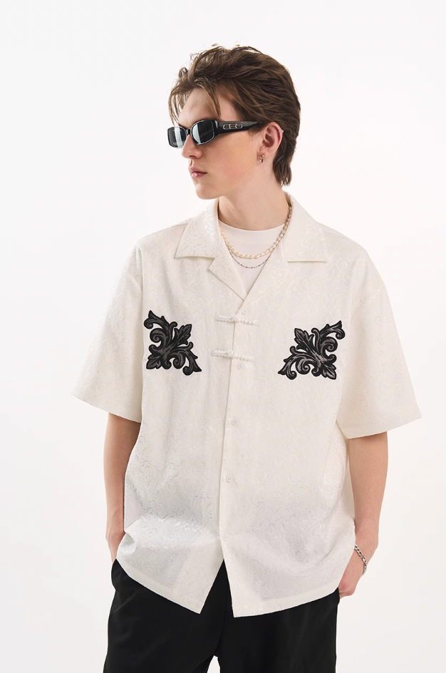 Harsh and Cruel Scout Flower Embroidery Textured Fabric Shirt