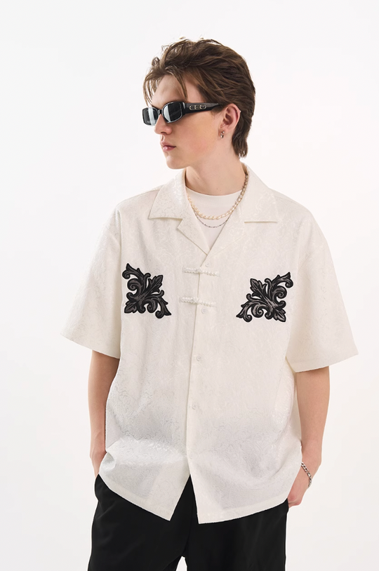 Harsh and Cruel Scout Flower Embroidery Textured Fabric Shirt