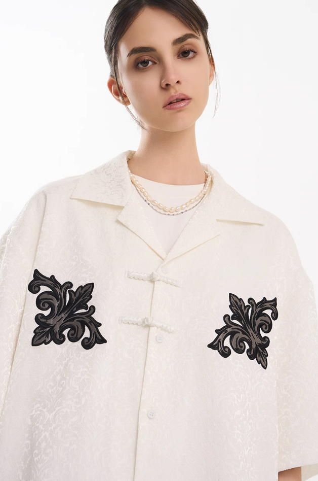Harsh and Cruel Scout Flower Embroidery Textured Fabric Shirt