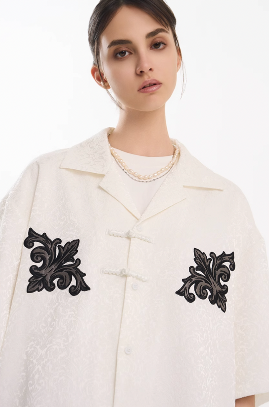 Harsh and Cruel Scout Flower Embroidery Textured Fabric Shirt