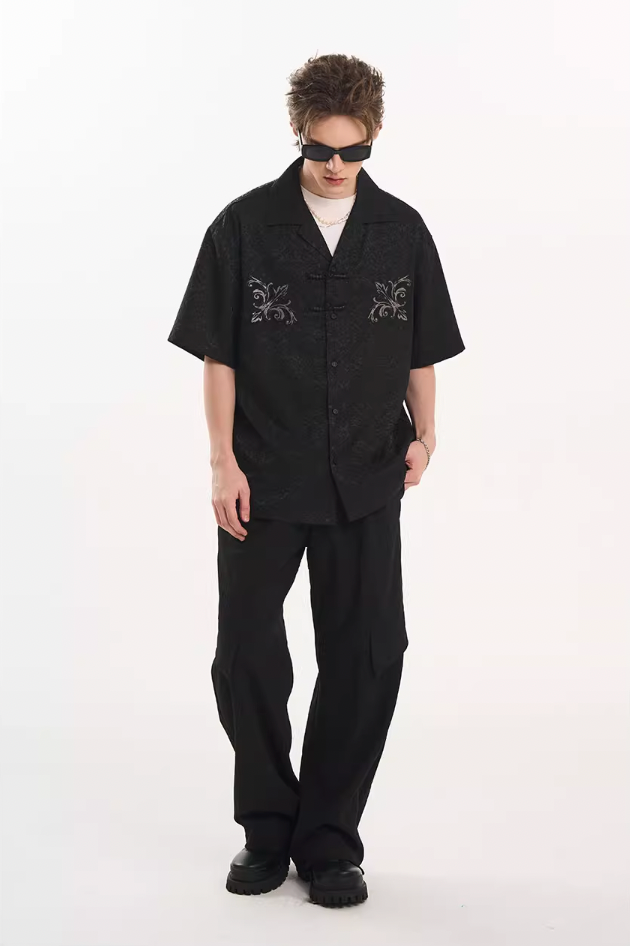Harsh and Cruel Scout Flower Embroidery Textured Fabric Shirt