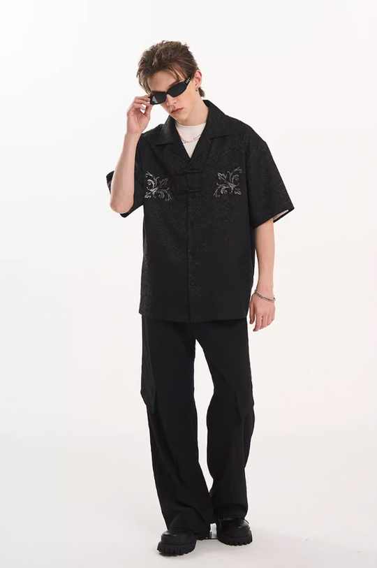 Harsh and Cruel Scout Flower Embroidery Textured Fabric Shirt