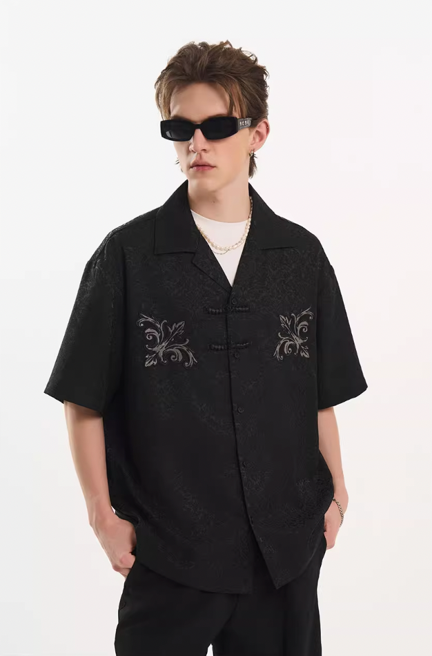 Harsh and Cruel Scout Flower Embroidery Textured Fabric Shirt