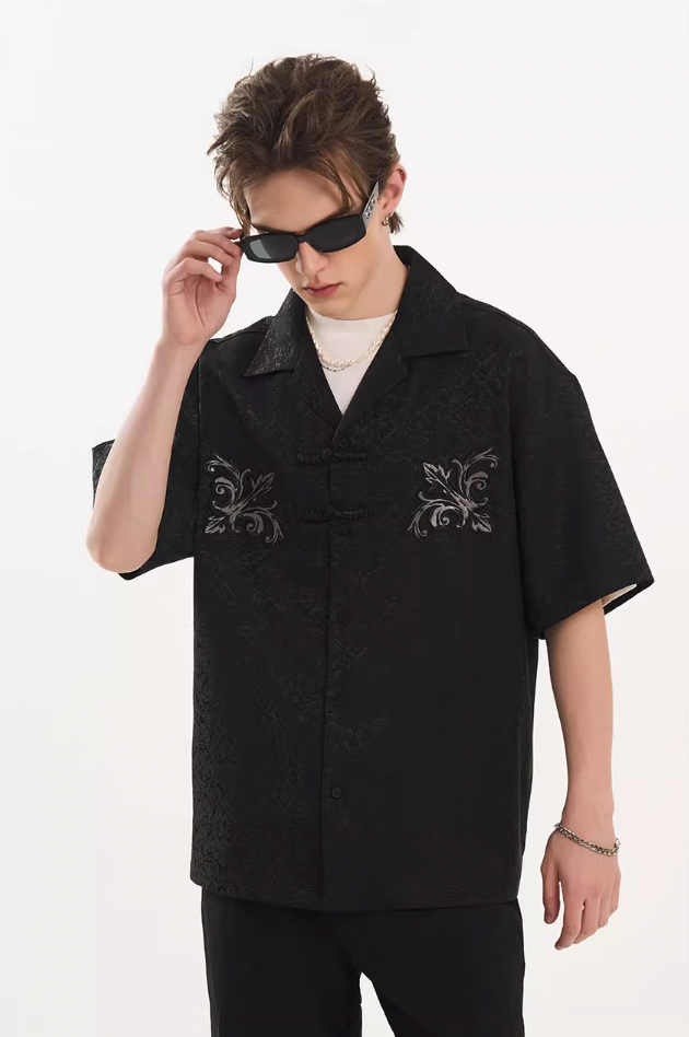 Harsh and Cruel Scout Flower Embroidery Textured Fabric Shirt