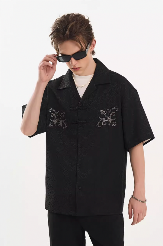 Harsh and Cruel Scout Flower Embroidery Textured Fabric Shirt
