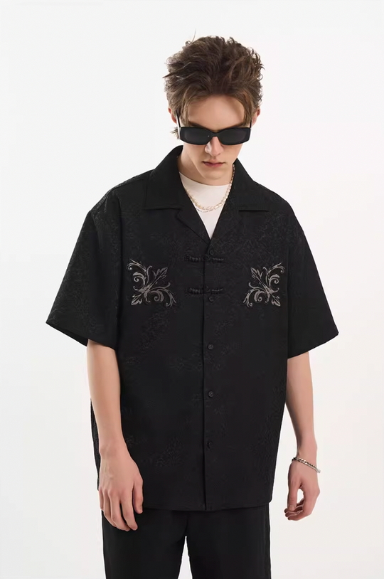 Harsh and Cruel Scout Flower Embroidery Textured Fabric Shirt