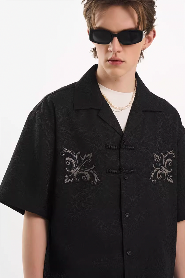 Harsh and Cruel Scout Flower Embroidery Textured Fabric Shirt