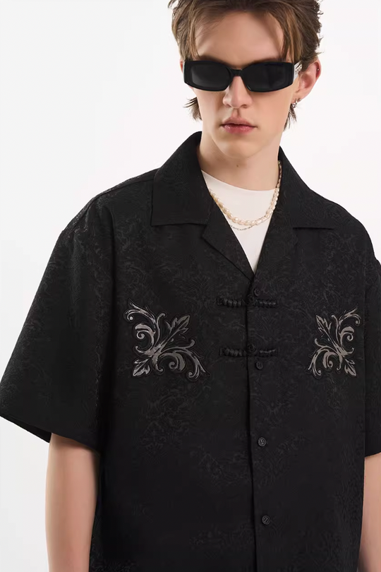 Harsh and Cruel Scout Flower Embroidery Textured Fabric Shirt