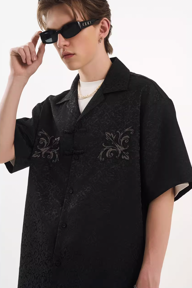 Harsh and Cruel Scout Flower Embroidery Textured Fabric Shirt