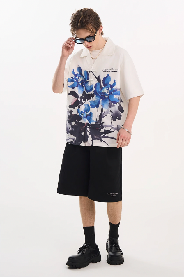 Harsh and Cruel Ink Floral Print Knots Shirt