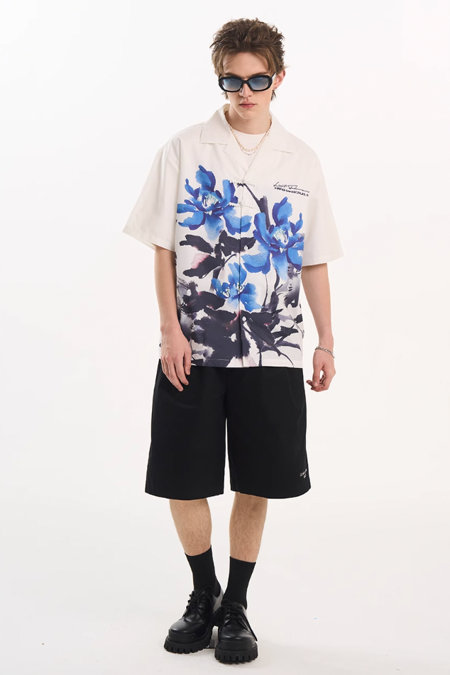Harsh and Cruel Ink Floral Print Knots Shirt